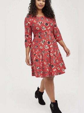Torrid Red Tattoo-Print Ponte Scoop Neck Dress Size 3, 22/24